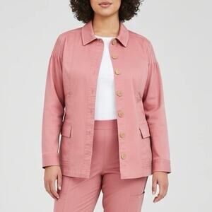 d&Co. Women’s Mauve Pink Utility Jacket Cotton Spandex Long Sleeve Size L